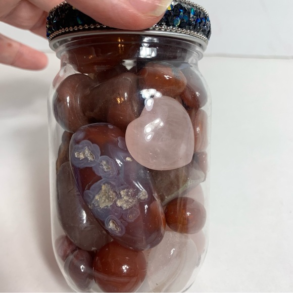 Jar of various crystals & gems. - Picture 1 of 9